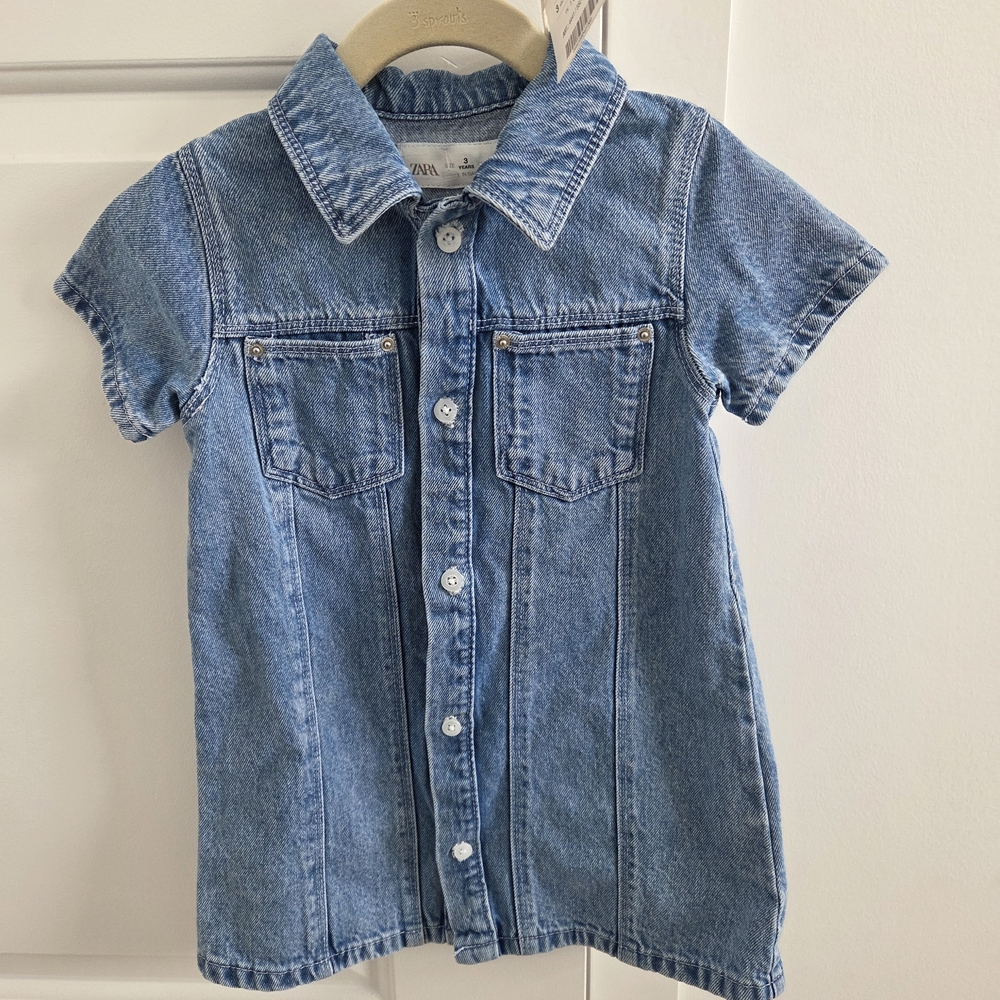 ZARA Kids Blue Denim Short-Sleeve Shirt Dress - 2-3T